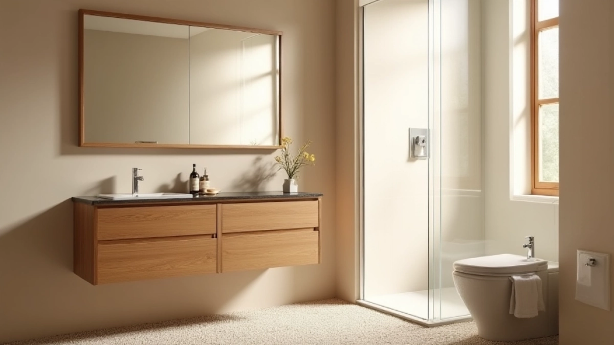 beżowa łazienka jakie meble