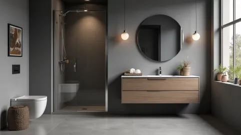 szara łazienka jakie meble