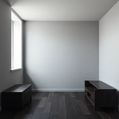 Szary pokój z brązowymi meblami